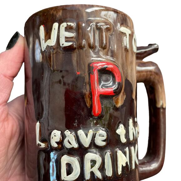 Vintage Redware Wet Your Whistle Beer Mug Novelty Man Gift Bar Ceramic Stein - Picture 3 of 16